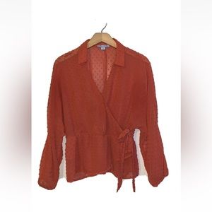 Women’s Orange long sleeve blouse with Side Bow Tie